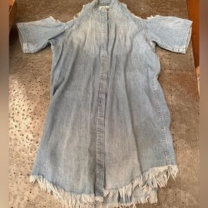 FRANKIE denim shirt dress with cut-out sleeves/frayed edging. Size M.